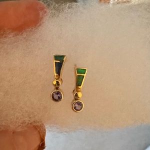 Tanzanite opal gold dangle earrings